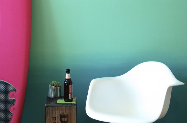 Colorhouse Ombre Wall - living room with blue ombre beach-inspired wall