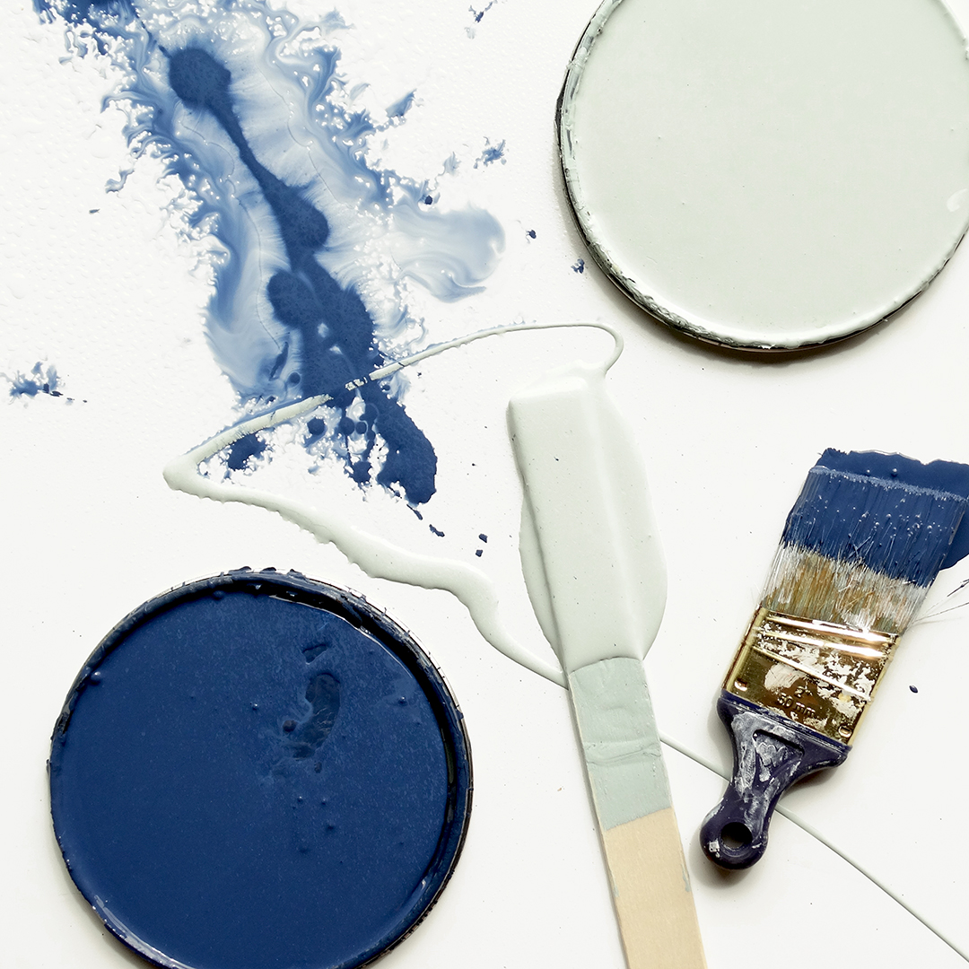 Colorhouse Paint DIY Project - Shibori Wall using Canvas Color Collection hues BLUE .01 and BLUE .06
