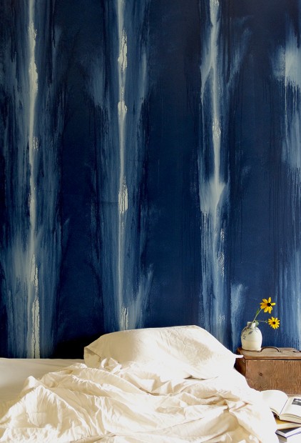 Colorhouse Paint DIY Project - Shibori Wall using Color by Crate and Barrel hues BLUE .01 and BLUE .06